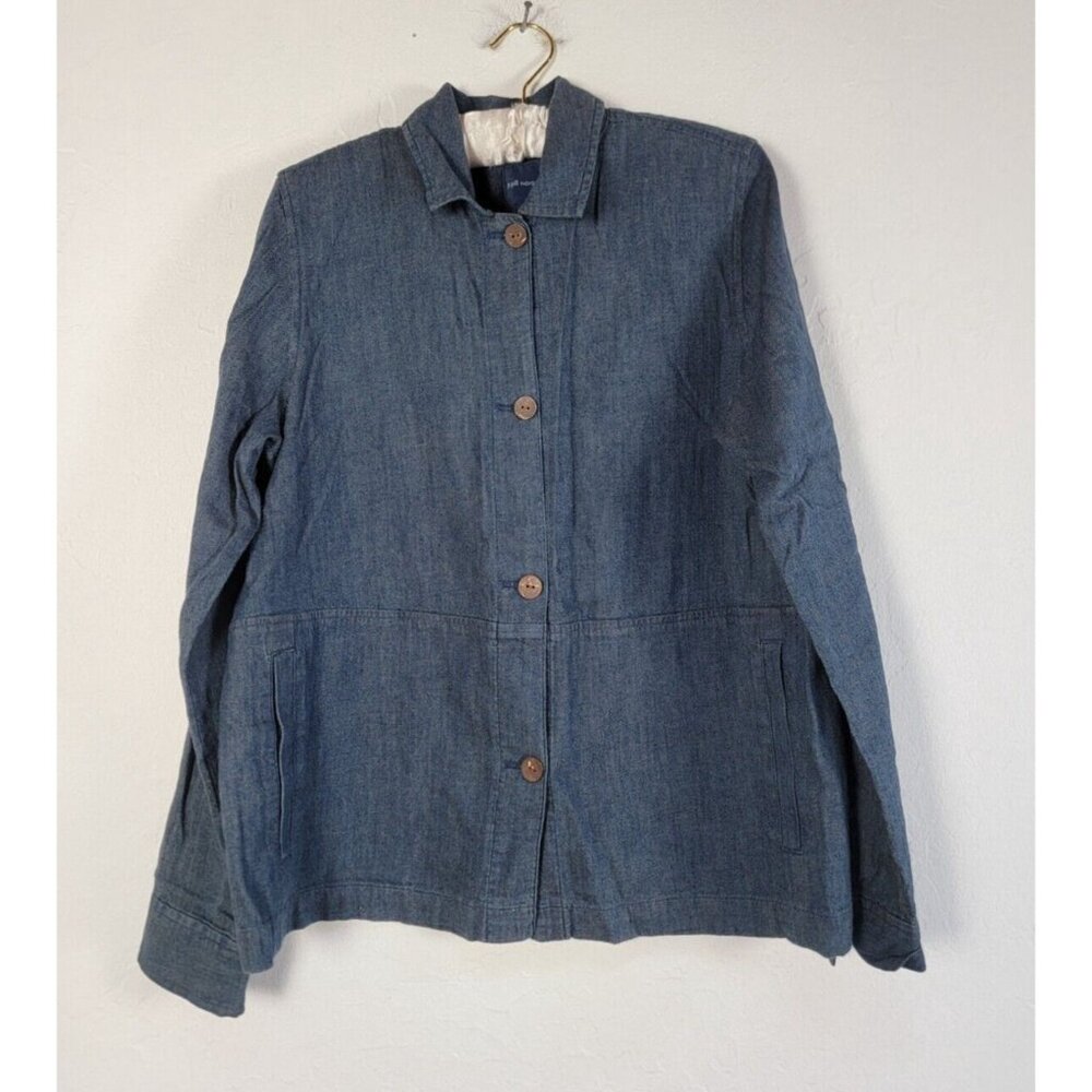J.Jill Indigo Womens Button Front Denim Jacket Size Small Blue Pockets Casual